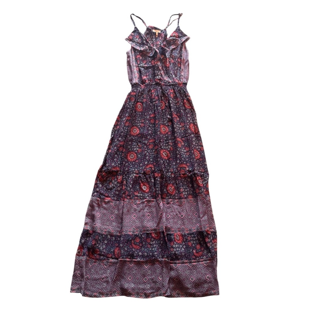Joie Floral Maxi Dress in Coral and Blue, Size Small, Sheer, Silk Chiffon, Y2K